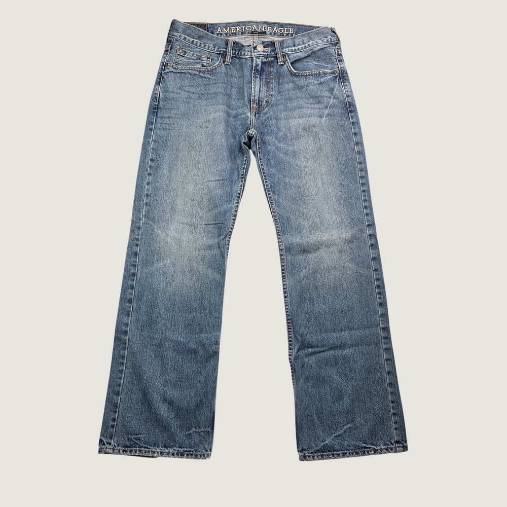 American Eagle Jeans Men 31x30 Blue Low Rise Bootcut Distressed Denim Y2K Cowboy
